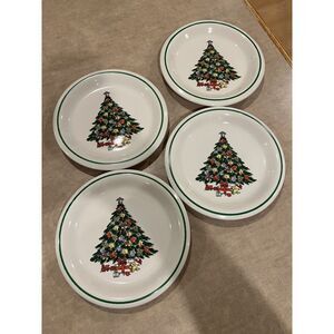 Vintage 1980s Carlton Sabin Christmas Tree Dessert Plates set of 4 By Action